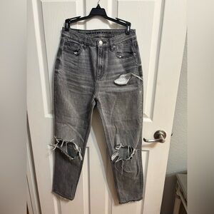 Distressed Gray Mom Jeans